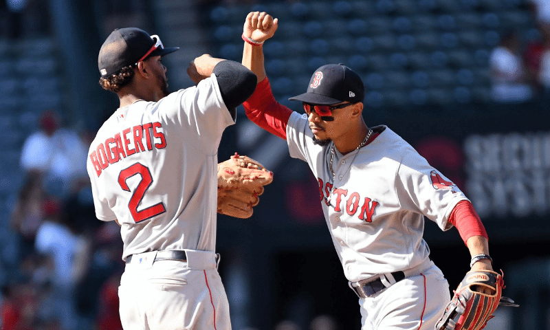 Xander Bogaerts and Mookie Betts of the Boston Red Sox